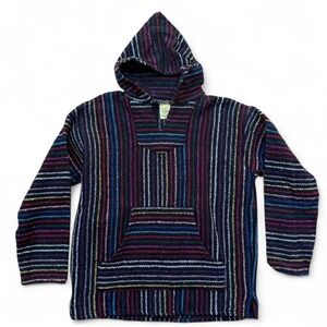 Mexican Baja Drug Rug Hoodie Size‎ Large Striped Pullover Frank's